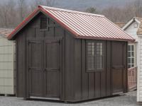 8x12 Cape Cod Storage Shed with Ebony Polyurethane on LP Board 'N' Batten Siding and Red Metal Roof
