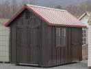 8x12 Cape Cod Storage Shed with Ebony Polyurethane on LP Board 'N' Batten Siding and Red Metal Roof