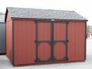 10x12 Economy Style Peak Storage Shed with Red siding and black trim