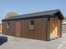 12x28 Peak Roof Garage Building with Ebony LP Board N Batten Siding, black trim, and Metal roofing